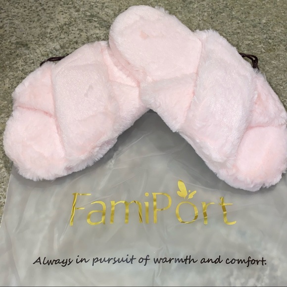 New Pink Plush Memory Foam Slippers - non-slip sole